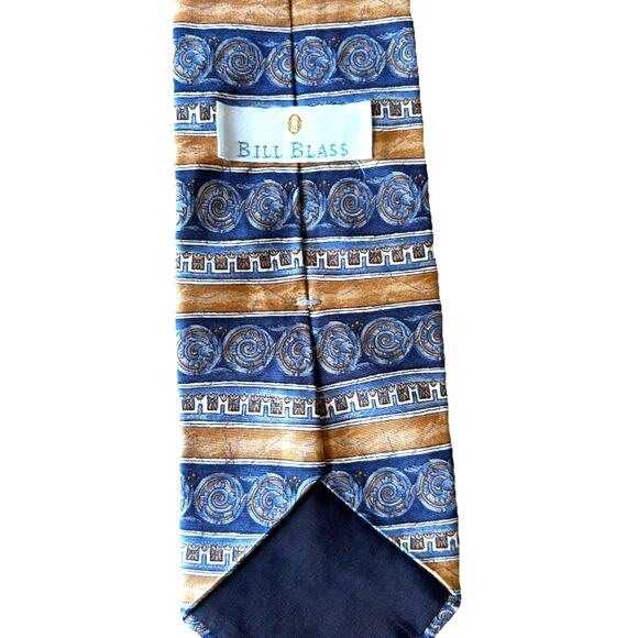 VTG 80s 90s Bill Blass Silk Tie Ivy League Blue Tan Classic Geometric Pattern - Picture 2 of 8
